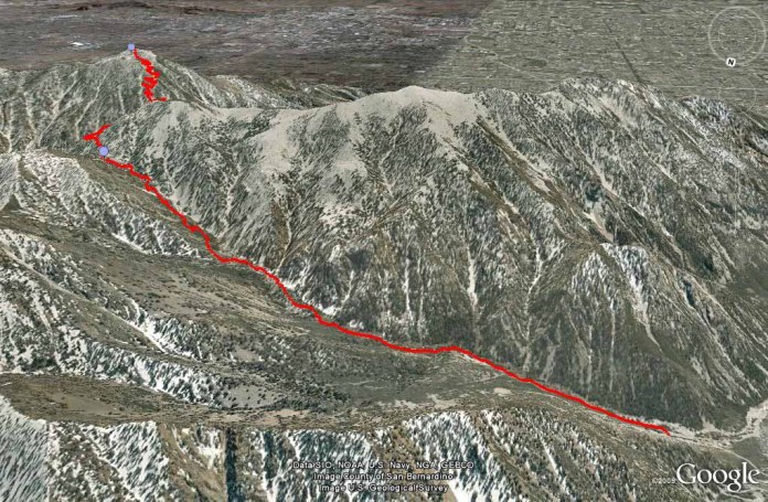 Cucamonga Peak trail on Google Earth
