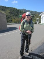 Joan hiking to the trail head