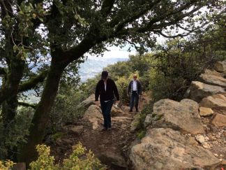 My mom and my wife hiking up the final switchbacks to Mt. Tam